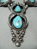 One Of The Finest Vintage Native American Navajo Turquoise Sterling Silver Dangle Necklace-Nativo Arts