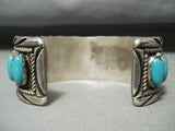 Signed Heavy Vintage Native American Navajo Domed Tubule Turquoise Sterling Silver Bracelet-Nativo Arts