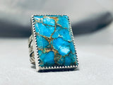 J. Tsosie Electrifying Native American Navajo Kingman Turquoise Sterling Silver Ring-Nativo Arts