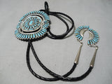 Huge Vintage Native American Navajo Turquoise Needlepoint Sterling Silver Bolo-Nativo Arts