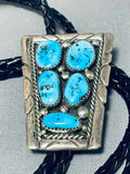 Stunning Vintage Native American Navajo 5 Morenci Turquoise Sterling Silver Bolo-Nativo Arts