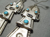 Huge Vintage Navajo Turquoise Kachina Sterling Silver Native American Earrings-Nativo Arts