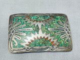 Exceptional Vintage Native American Navajo Turquoise Sterling Silver Buckle Signed-Nativo Arts