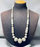 Very Rare Long Tubule Hand Tooled Vintage Native American Navajo Sterling Silver Necklace-Nativo Arts