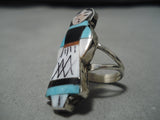 Exquisite Vintage Native American Zuni Turquoise Inlay Sterling Silver Corn Maiden Ring-Nativo Arts
