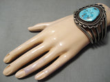 Heavy Vintage Native American Navajo Rare Turquoise Sterling Silver Bracelet Old-Nativo Arts
