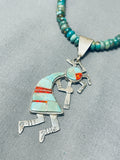 Dancing Kokopelli Native American Navajo Green Turquoise Sterling Silver Necklace-Nativo Arts