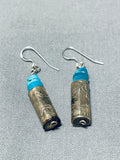 Exceptional Vintage Native American Navajo Blue Gem Turquoise Sterling Silver Earrings-Nativo Arts