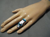 Exquisite Zuni Native American Turquoise Inlay Sterling Silver Maiden Ring-Nativo Arts