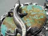 Tremendous San Felipe #8 Turquoise Mine Sterling Silver Gecko Pendant-Nativo Arts