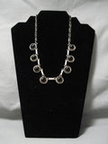 Heavy Vintage Native American Navajo Jet Stone Dime Sterling Silver Link Necklace Old-Nativo Arts