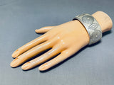 Impressive Vintage Native American Navajo Sterling Silver Bracelet Signed Tahe-Nativo Arts