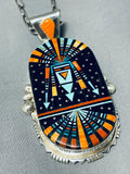 4 Inch Long Rare Huge Native American Navajo Turquoise Kachina Sterling Silver Necklace-Nativo Arts