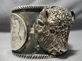 Colossal Navajo Sterling Silver Buffalo Bracelet Silver Dollar Native American-Nativo Arts