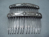 Exceptional Vintage Navajo Sterling Silver Hair Combs Set Native American Old-Nativo Arts