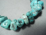 Native American Dazzling Vintage Santo Domingo Old Kingman Turquoise Sterling Silver Necklace-Nativo Arts