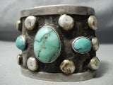 Gigantic Men's Vintage Native American Navajo Damale Turquoise Sterling Silver Bracelet Old-Nativo Arts