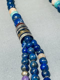 Authentic Singer Native American Navajo Lapis Turquoise Sterling Silver Necklace-Nativo Arts