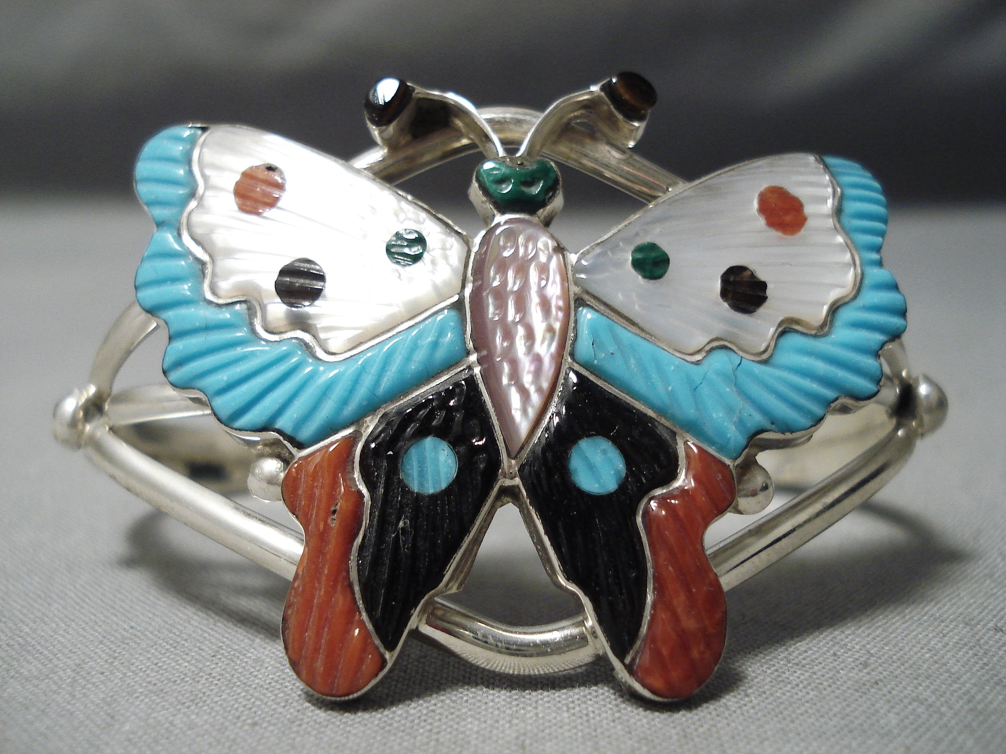 Enamel Butterfly Bracelet - Sterling Silver - Vintage