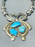 Signed Vintage Native American Zuni Blue Gem Turquoise Sterling Silver Necklace-Nativo Arts