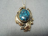Incredible 14k Gold Vintage Native American Navajo Morenci Turquoise Necklace Old-Nativo Arts