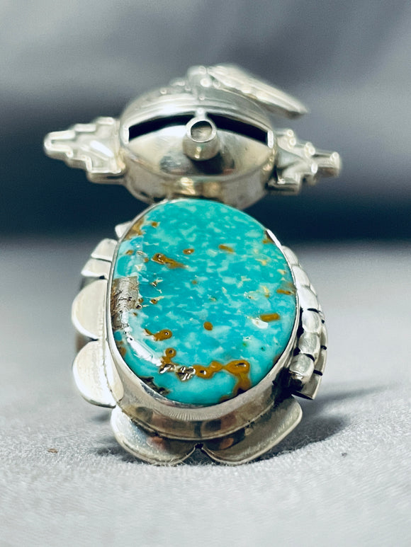 Extraordinary Native American Navajo Royston Turquoise Sterling Silver Kachina Ring-Nativo Arts