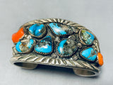 Native American One Of The Best Ever Chunky Morenci Turquosie Coral Sterling Silver Bracelet-Nativo Arts