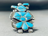 Expressive Vintage Native American Zuni Blue Gem Turquoise Sterling Silver Ring-Nativo Arts