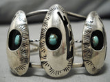 Superior Vintage Native American Navajo Green Turquoise Sterling Silver Bracelet Old-Nativo Arts