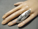 Towering Vintage Hopi Native American Navajo Flute Man Sterling Silver Ring Old-Nativo Arts
