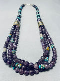 More Unique Singer Charoite Singer Native American Navajo Sterling Silver Turquoise Necklace-Nativo Arts