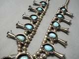 Heavy Authentic Vintage Native American Navajo Turquoise Sterling Silver Squash Blossom Necklace-Nativo Arts