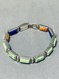 One Of Most Unique Vintage Native American Navajo Green Turquoise Sterling Silver Link Bracelet-Nativo Arts