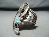 One Of The Most Unique Authentic Bear Native American Navajo Turquoise Sterling Silver Ring-Nativo Arts