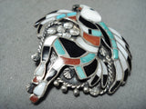 Important Native American Zuni Master Vintage Eagle Dancer Turquoise Sterling Silver Pin-Nativo Arts