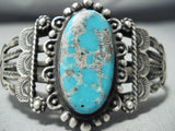 Earlier Vintage Native American Navajo #8 Turquoise Sterling Silver Bracelet-Nativo Arts