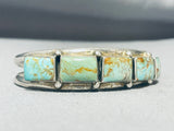 Native American Myra Nastacio Vintage Navajo Squared Royston Turquoise Sterling Silver Bracelet-Nativo Arts