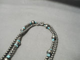 Rare Wrap Around Native American Navajo Turquoise Sterling Silver Wrap Around Bead Necklace-Nativo Arts