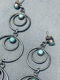 Dynamic Vintage Native American Navajo Blue Gem Turquoise Sterling Silver Dangle Earrings-Nativo Arts