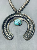 Very Old Hand Tooled Vintage Native American Navajo Sterling Silver Turquoise Necklace-Nativo Arts