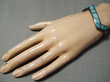 Rare Zig Zag Vintage Native American Navajo #8 Turquoise Sterling Silver Zig Zag Bracelet Old-Nativo Arts