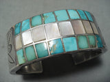 One Of The Best Earlier Vintage Native American Zuni Turquoise Channel Sterling Silver Bracelet-Nativo Arts