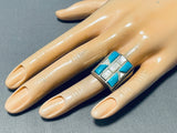 Captivating Vintage Native American Navajo Inlay Turquoise Mother Of Pearl Sterling Silver Ring-Nativo Arts