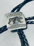 Tremendous Native American Navajo Sterling Silver Bear Bolo Signed-Nativo Arts
