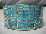 Early Vintage Zuni Native American Navajo Turquoise Sterling Silver Inlay Bracelet Cuff Old-Nativo Arts