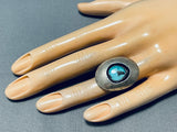 Superior Vintage Native American Navajo #8 Turquoise Mine Sterling Silver Ring-Nativo Arts