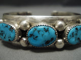 Museum Vitnage Native American Navajo Deep Blue Turquoise Sterling Silver Bracelet Old-Nativo Arts