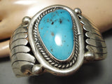 Museum Vintage Native American Navajo Natural Turquoise Wave Flank Sterling Silver Bracelet-Nativo Arts