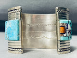 167 Gram Mind Boggling Vintage Native American Navajo Inlay Turquoise Sterling Silver Bracelet-Nativo Arts