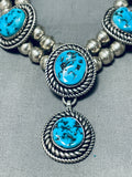 Signed Vintage Native American Navajo Sleeping Beauty Turquoise Sterling Silver Necklace-Nativo Arts